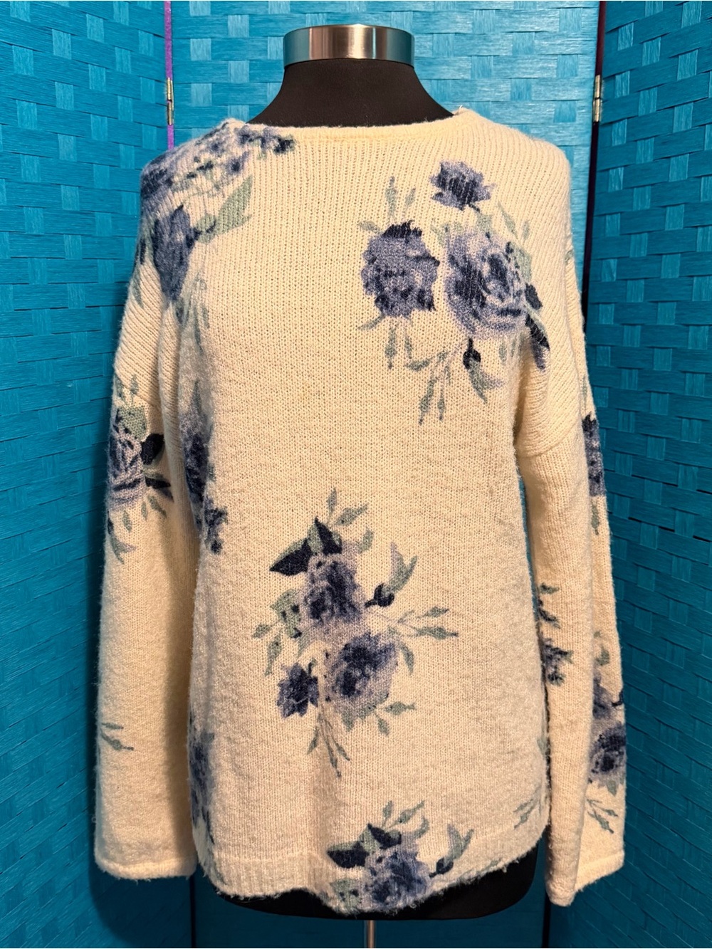 Knox Rose Floral Sweater Blue And Cream